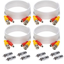 4 x 20FT Video Power Cable BNC DC Security Camera RCA DVR Cord for CCTV White