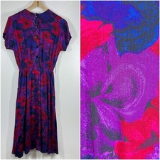 Pellini Petites Floral Midi Dress Vintage 90s Button Back Pockets Purple Size 8
