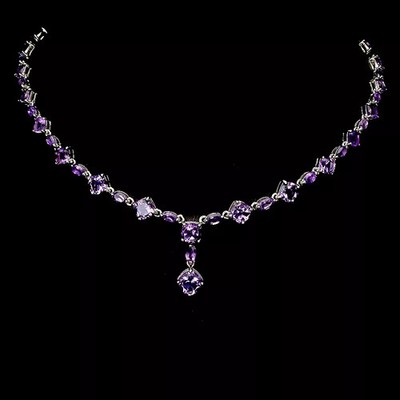 Silber Halskette Amethyst natürliche lila Edelsteine massiv Sterling 16 1/2 bis 18 1/4 Zoll