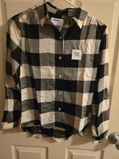 Old Navy Extra Long Black/white Buffalo Plaid Flannel GirlsLarge 10-12