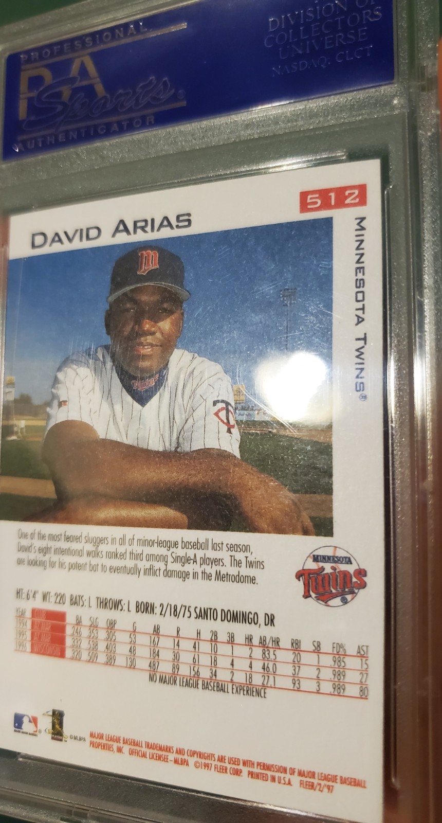 1997 Fleer David Ortiz #512 PSA 10 Rookie Arias HOF Red Sox view 6