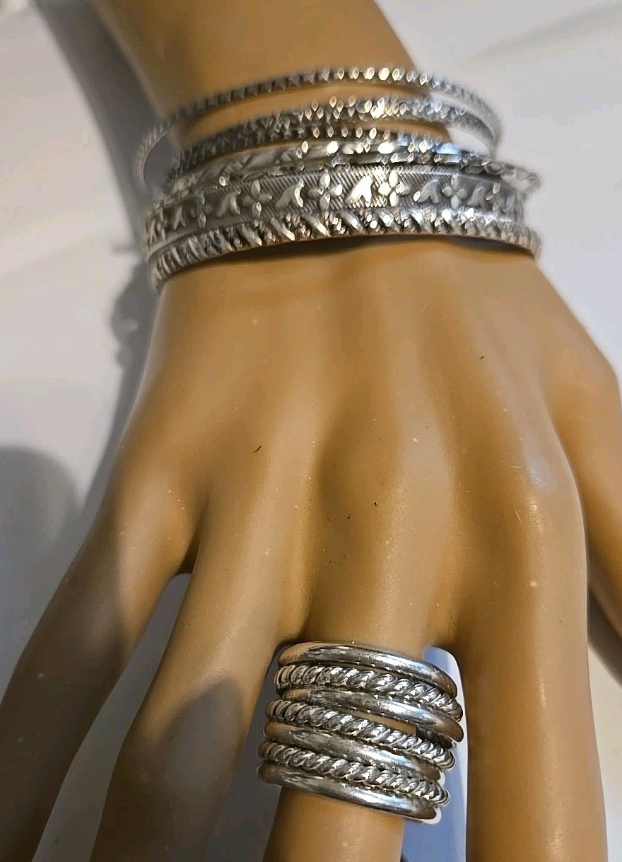 Sterling Silver Lot Stackable Bangle Bracelets & … - image 5