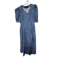 Berwin & Wolff Blue L Floral Tracht Dirndl Dress Cotton Puff Sleeve Austrian 42