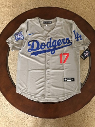 sNWT Shohei Ohtani Dodgers Men's Large Gray Away Jersey Stitched #17