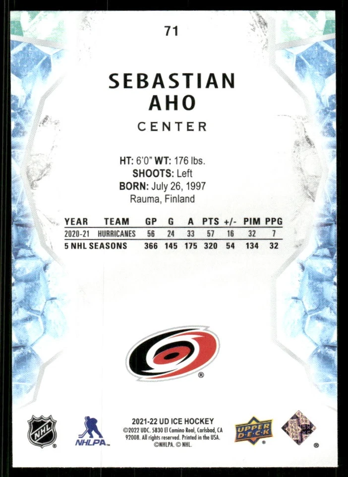 2021-22 Upper Deck Ice #71 Sebastian Aho Lavender - Image 2 of 2