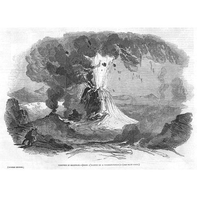 Vesuv Vulkan im Ausbruch - antiker Druck 1846