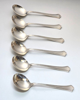 (6) Wallace WASHINGTON HAMMERED Sterling Silver Soup Spoons 5" 122g NO MONO