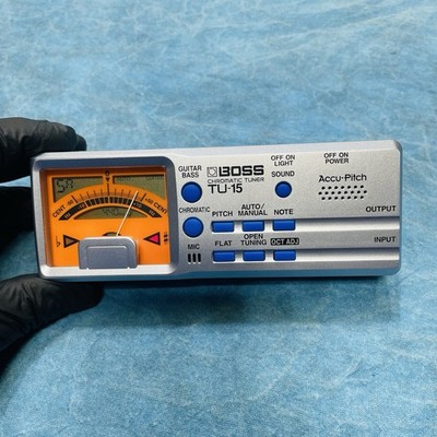 Boss TU-15 Chromatic Guitar Bass Tuner Accu-Pitch Silver Digital Portable LCD