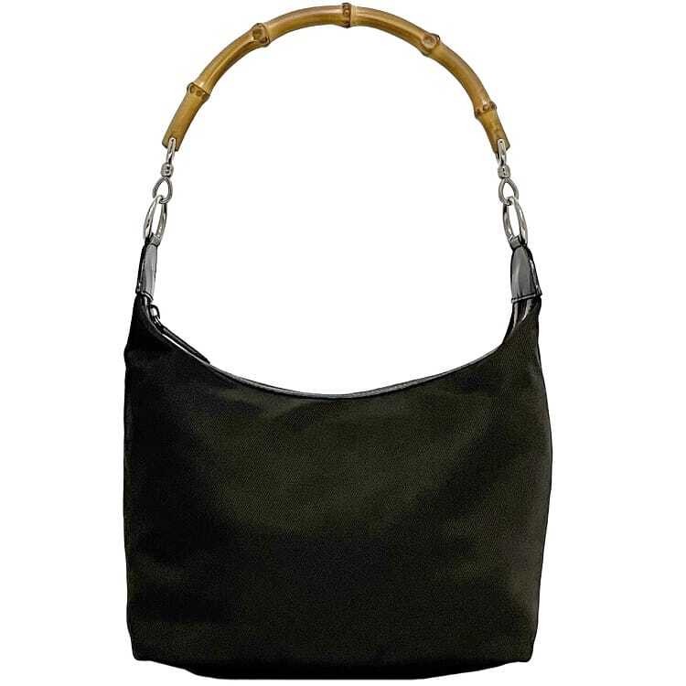 Gucci Bamboo Semi-Shoulder Bag in Dark Khaki Green Brown