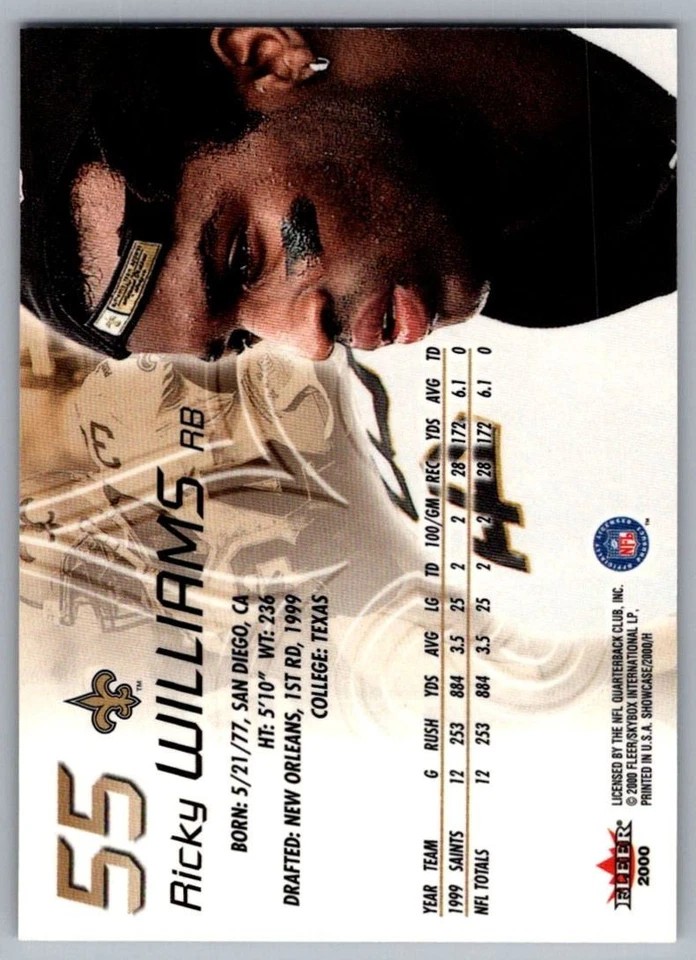 2000 Fleer Showcase Ricky Williams New Orleans Saints #55 - Image 2 of 2