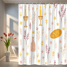 Floral Shower Curtain with Candles and Bread Design - Modern Home Decor