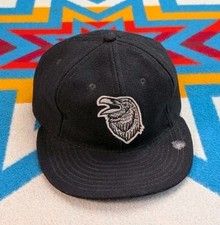 Vintage Filson X Ebbets Field Wool Hat Crow Raven Made In USA Leather Strapback