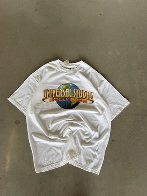 Vintage Universal Studios Hollywood Logo White Crew Neck Men's T-Shirt Size XL