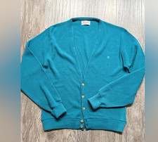 Vintage Christian Dior Teal Cardigan Sweater Orlon Acrylic USA Made XL Logo