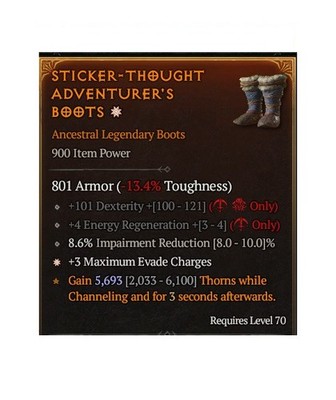 Diablo 4 S14 Sticker Tought Adventurer's Boots 1GA Legendary Item Equipment Gear