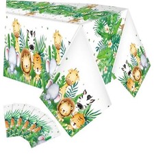 Jungle Safari Animals Tablecloth Plastic Wild One Table Cover 54  108 Inch 6