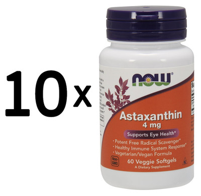 10 x NOW Foods Astaxanthin, 4mg - 60 veggie softgels (249,98 EUR/kg)