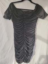 Brooklyn Karma Black Ruched Bodycon Midi Dress Women's Large