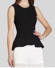 BCBGMAXAZRIA Evia Sheer Peplum Lace Hem Top Black Size Small