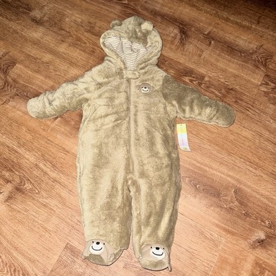 Little Wonders Unisex Baby Brown Bear Bunting Zip-up Hooded Soft Snowsuit NWT