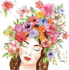  2 Two Paper Lunch Napkins for Decoupage/Mixed Media - Dreaming woman flowers