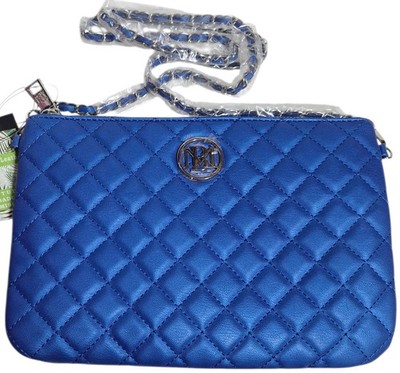 Studio Badgley Mischka Quilted Crossbody Bag Blue Silvertone Vegan Leather New