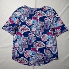 Chico's Womens Blue Short Sleeve Floral Paisley Boho Blouse Top Size 2 US L