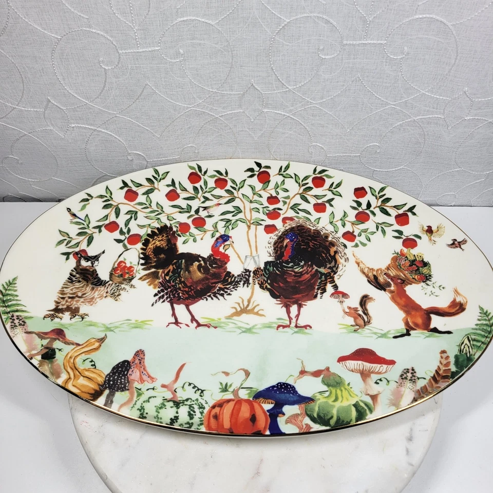 Inslee Fariss Anthropologie Autumns Bounty Serving Platter Thanksgiving Turkey  - Image 2 of 4