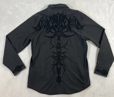 Roar Signature Mens Black Embroidered Stitch Long Sleeve Button Down Shirt SZ XL