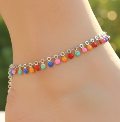 Elegant Silver Tone Anklet Silver Plated Multi Color Dangle Designer Anklet
