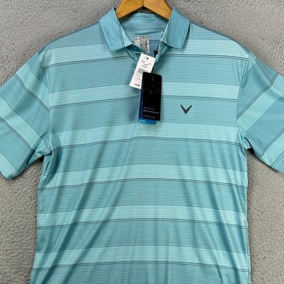 Callaway Mens Golf Polo Shirt Small Blue Opti Dri Stripe Stretch Rugby Logo NEW
