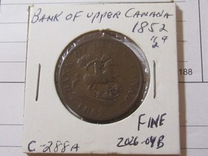 1852 Bank of Upper Canada One Half Penny Token - Rotated Stamping - Fine Cond
