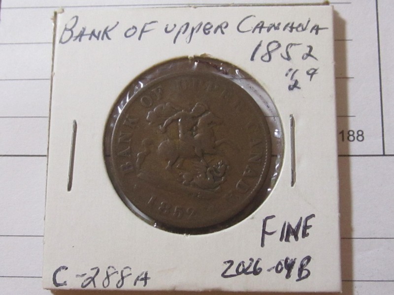 1852 Bank of Upper Canada One Half Penny Token - Rotated Stamping - Fine Cond