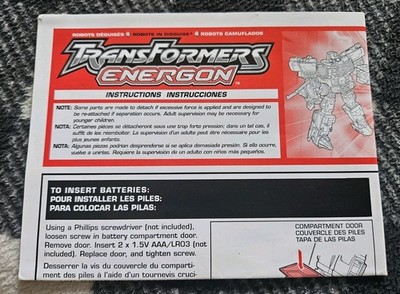 Transformers Energon Optimus Prime  Instruction Booklet Only 2004 Free S/H