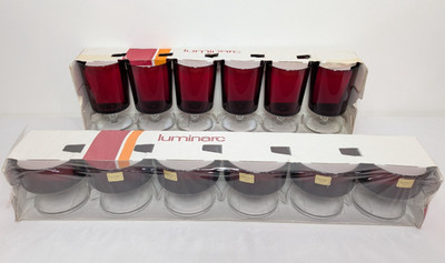 Luminarc France Ruby Red Clear Footed Wine Glasses & Dessert Sherbet Dish Lot