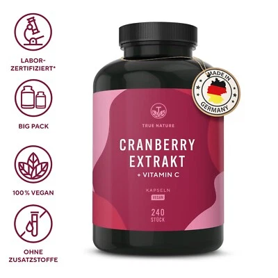 Cranberry Kapseln + Vit. C - 4 Monats Vorrat - Vegan & Made in DE - TRUE NATURE®