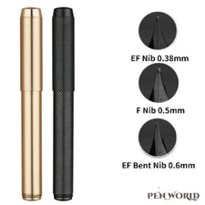 MAJOHN Metal Brass Fountain Pen Titanium Black F/EF/EF Bent Nib Ink Pen Writting