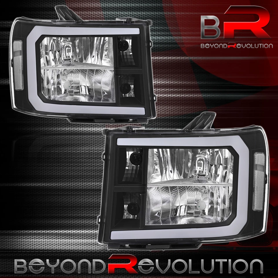 For 2007-2014 GMC Sierra Black LED DRL Tube Headlight Assembly Signal Lamps Pair — 第 4/4 张图片