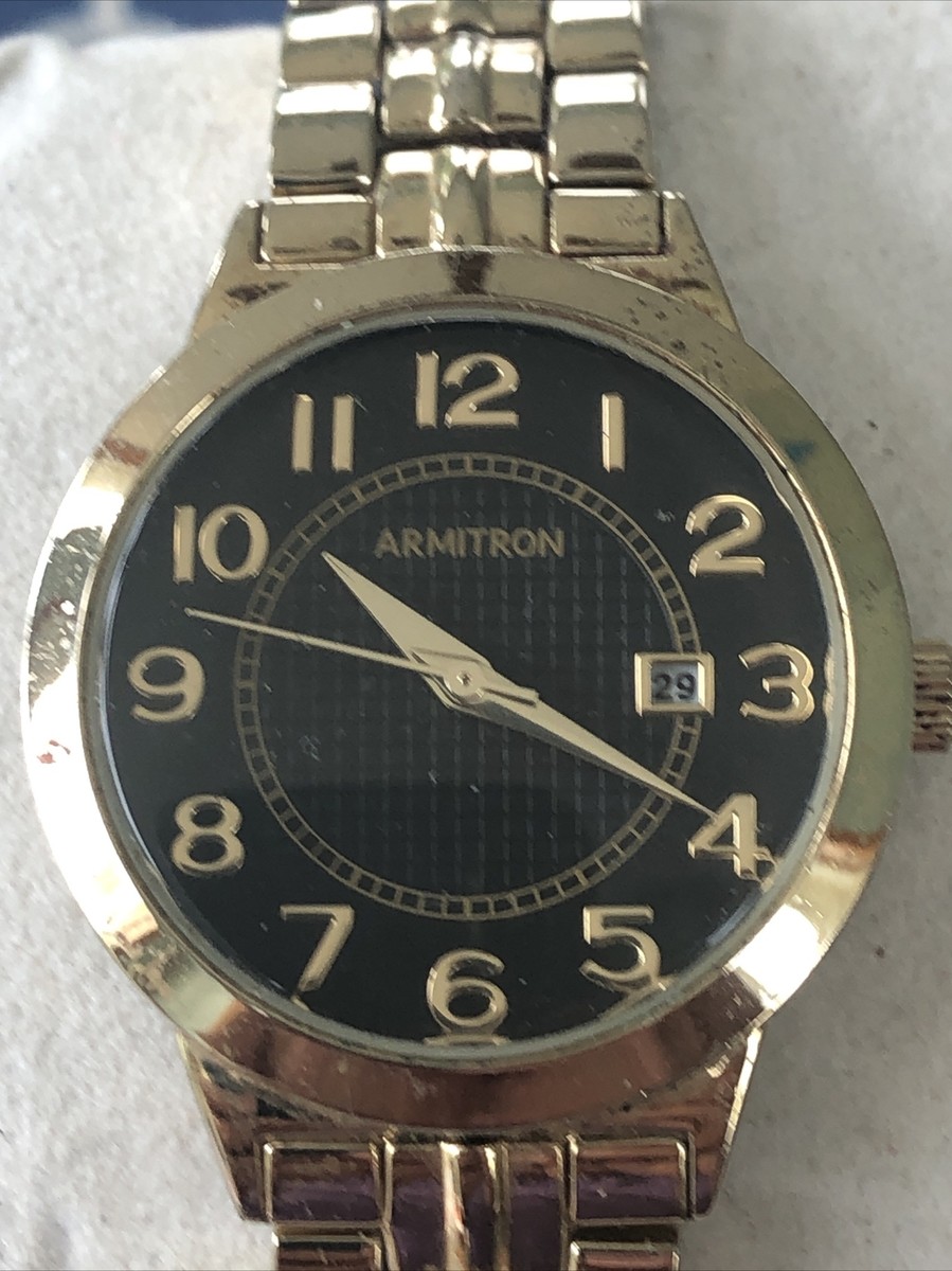 armitron gold dress watch Vintage Gold-tone Armitron Dress Watch for Ladies with White Stones –  Vintage Radar main image 1