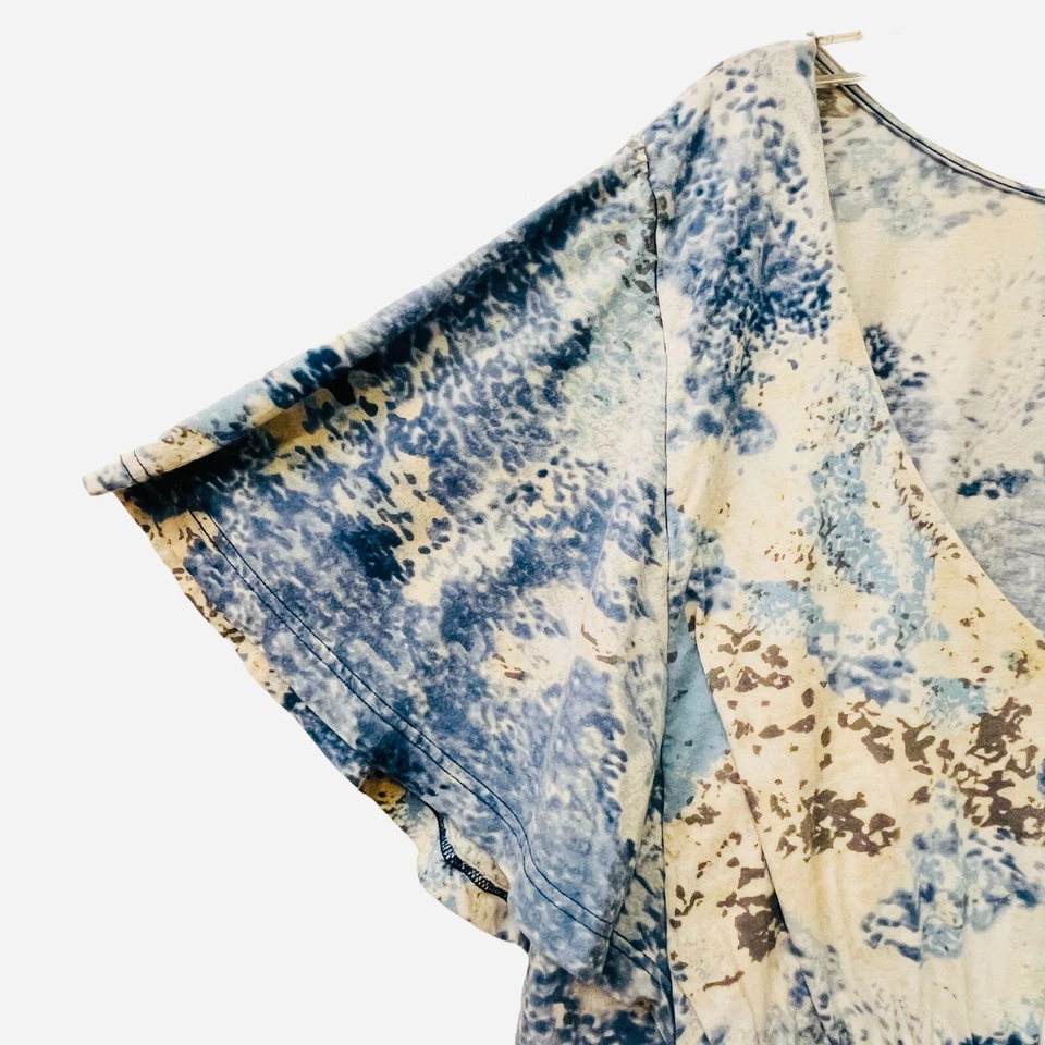 Top Route 66 para mujer 3X azul tostado estampado salpicaduras lazo cintura manga aleteada pulóver Foto 4 de 4