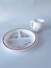 Vtg. Vitrock LITTLE BO PEEP Nursery Rhyme Mug  Plate- Red/White Milk Glass