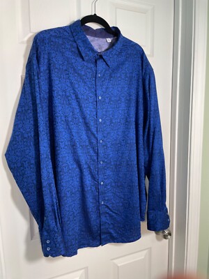dark royal blue dress shirt Mens Italian Design Midnight Blue Oxford Printed Floral Smart Casual D –  MrDoubleCollar main image 1