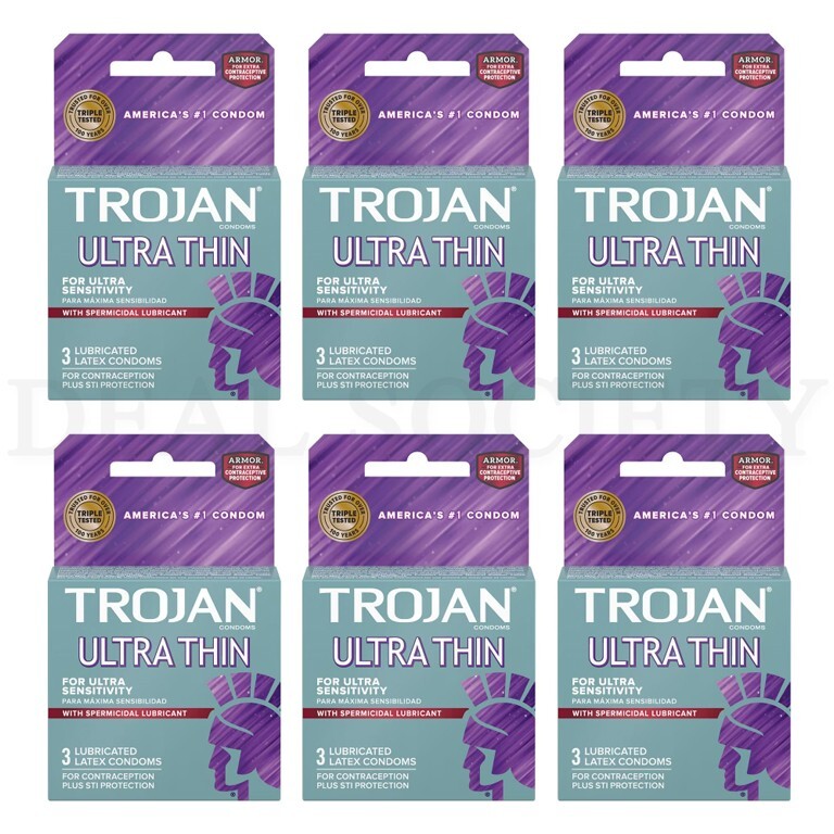 Trojan Condom Sensitivity Ultra Thin Spermicidal 3 Count Each - Lot of 6 |  eBay