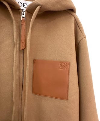 Loewe Camel Wool Cashmere Anagram Leather Patch Hooded Jacket