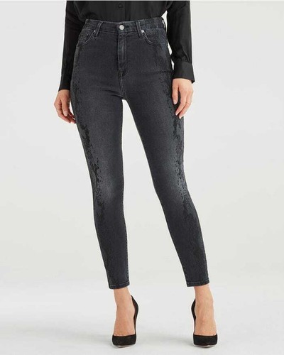7 For All Mankind Luxe Vintage Aubrey Snake Printed Black Jeans High Waist Sz 26 - Picture 3 of 10