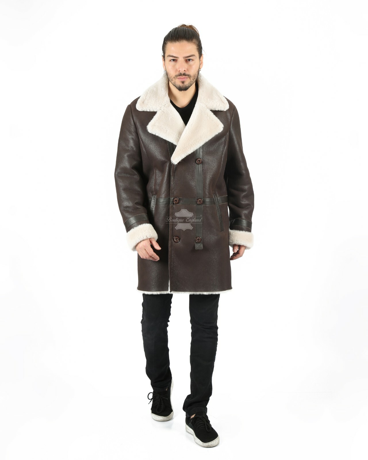 ALTRA Giacca Lunga Uomo Shearling Pea Coat Doppio Petto Invernale Pelle di Pecora M49