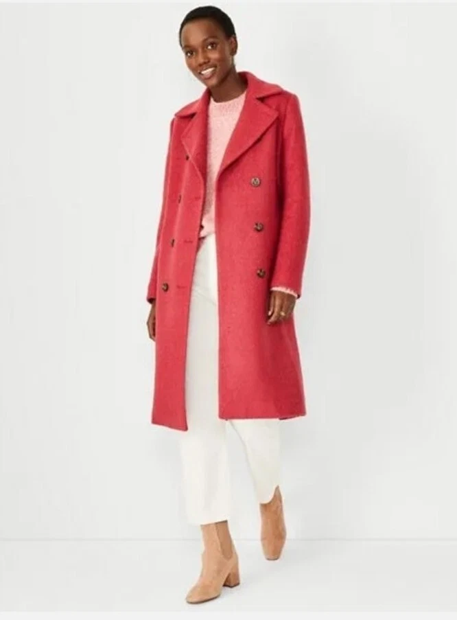 NWT 268 Ann Taylor Wool Blend Double Breasted Coat Washed