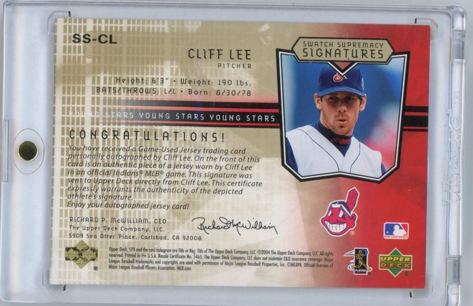 Cliff Lee 2004 SPx Swatch Supremacy Auto Signatures Spectrum Gold/25 Foto 2 de 2