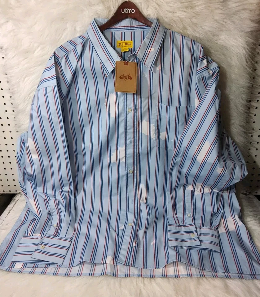 De Colección Y2K PJ Mark Para Hombre Talla 3XL Camisa Azul Manga Pintura Salpicaduras Botón de Trabajo NUEVO Foto 2 de 4