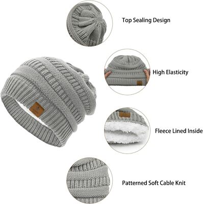 Durio Fleece Lined Knit Beanie - Warm Winter Hat For Women & Men, One Size